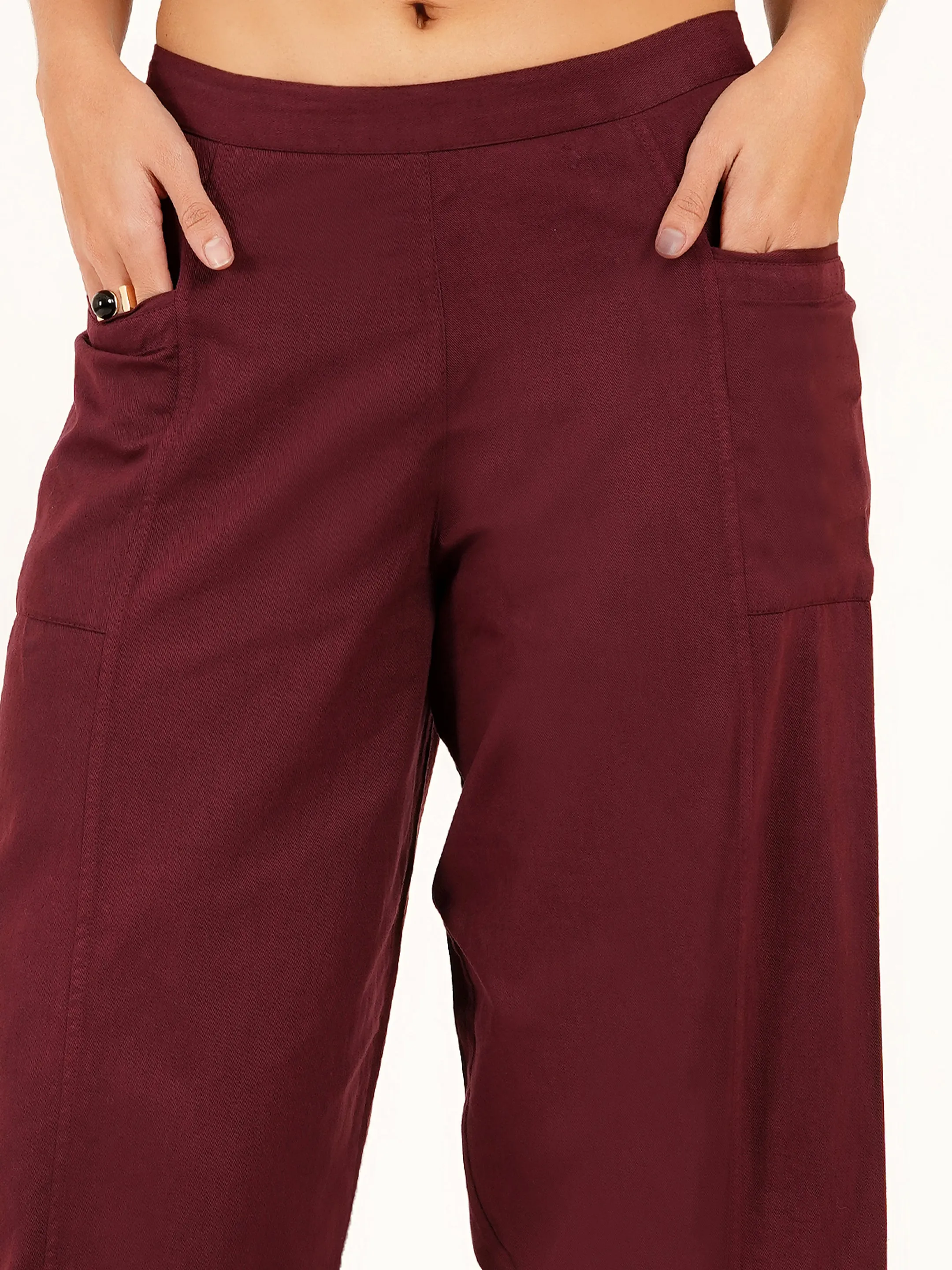 Elegant Burgundy Denim Boho Pants for Women