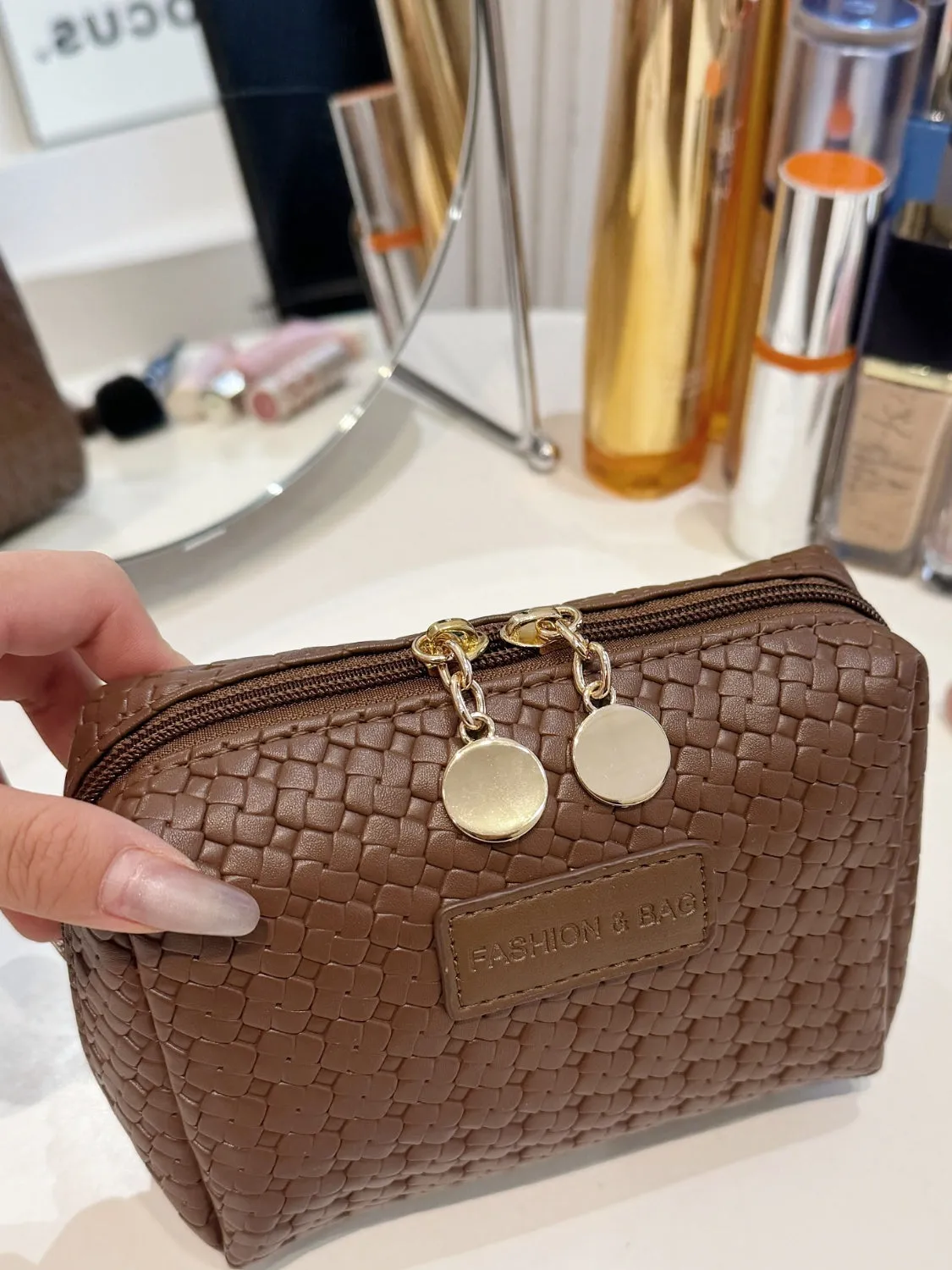 Elegant PU woven leather clutch