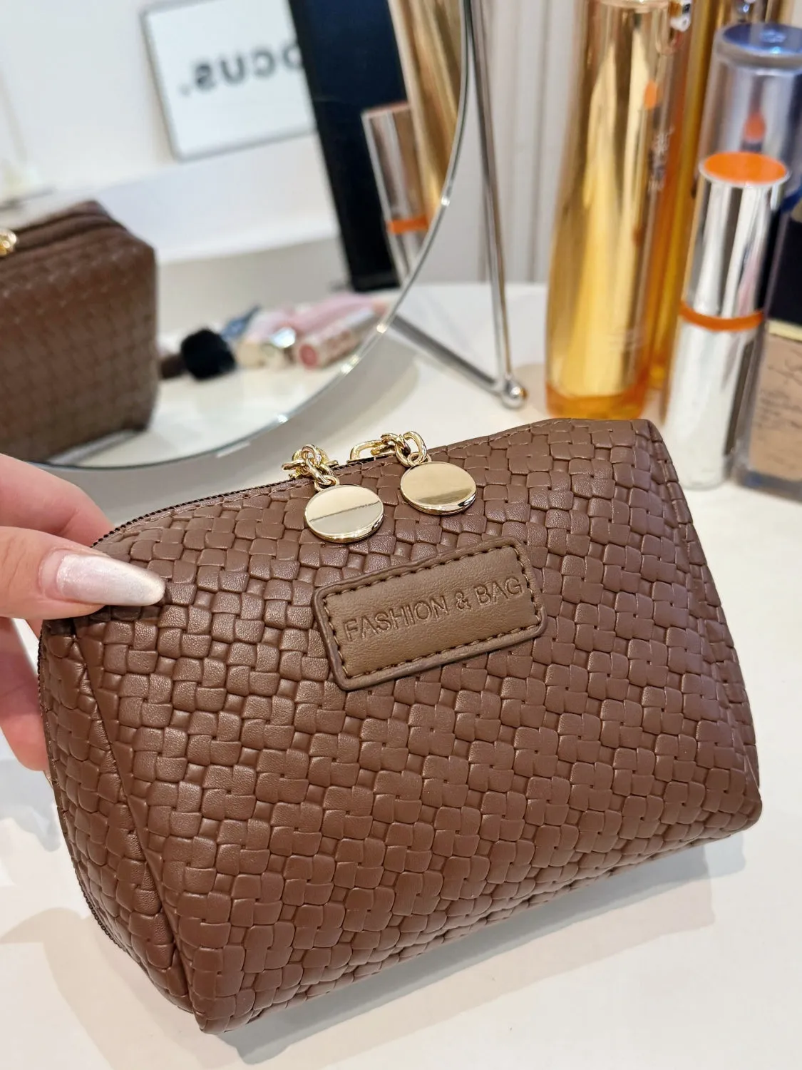 Elegant PU woven leather clutch