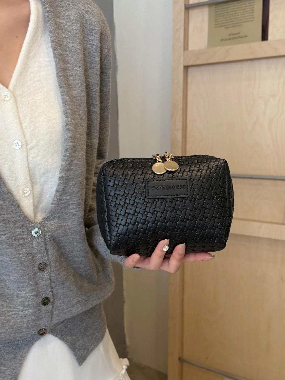 Elegant PU woven leather clutch