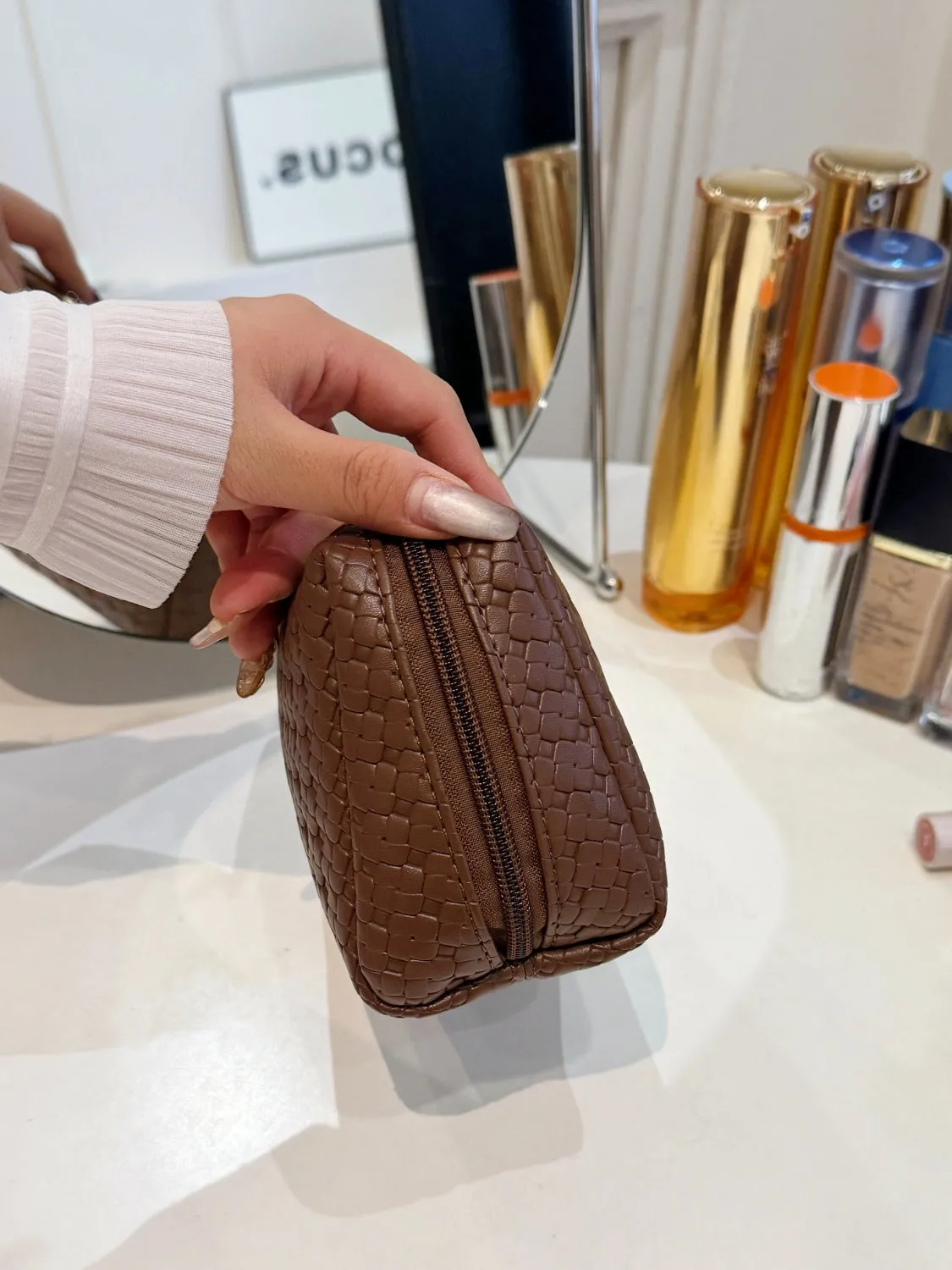 Elegant PU woven leather clutch