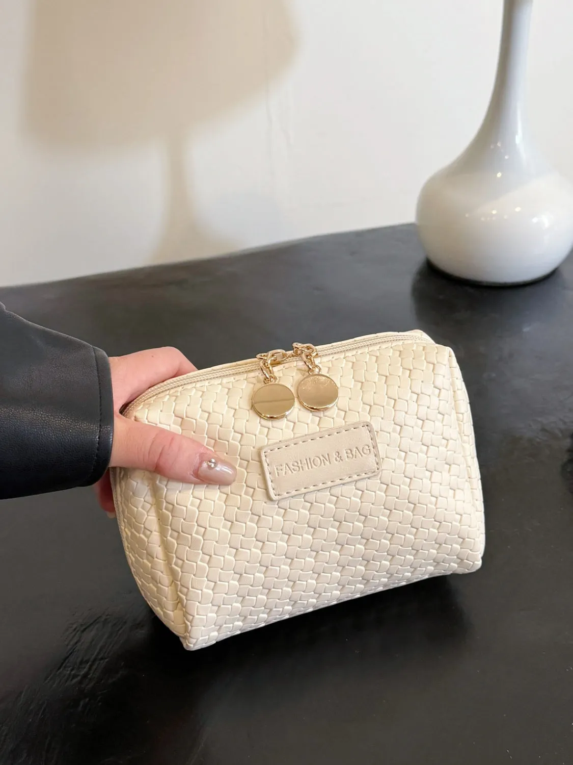 Elegant PU woven leather clutch