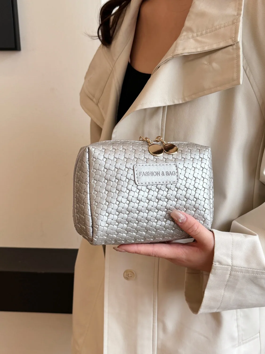 Elegant PU woven leather clutch