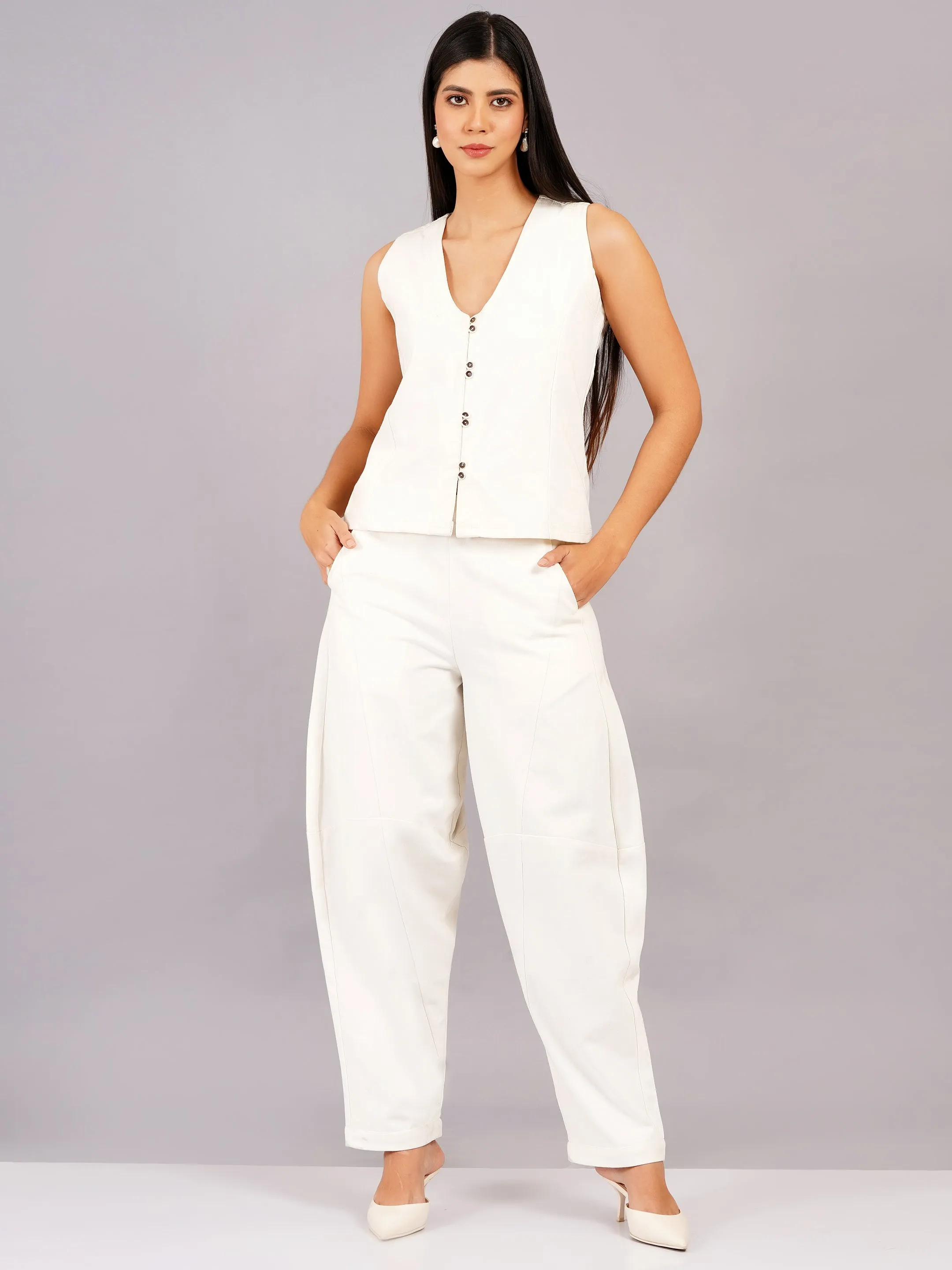 Elegant White Denim Boho Pants For Women