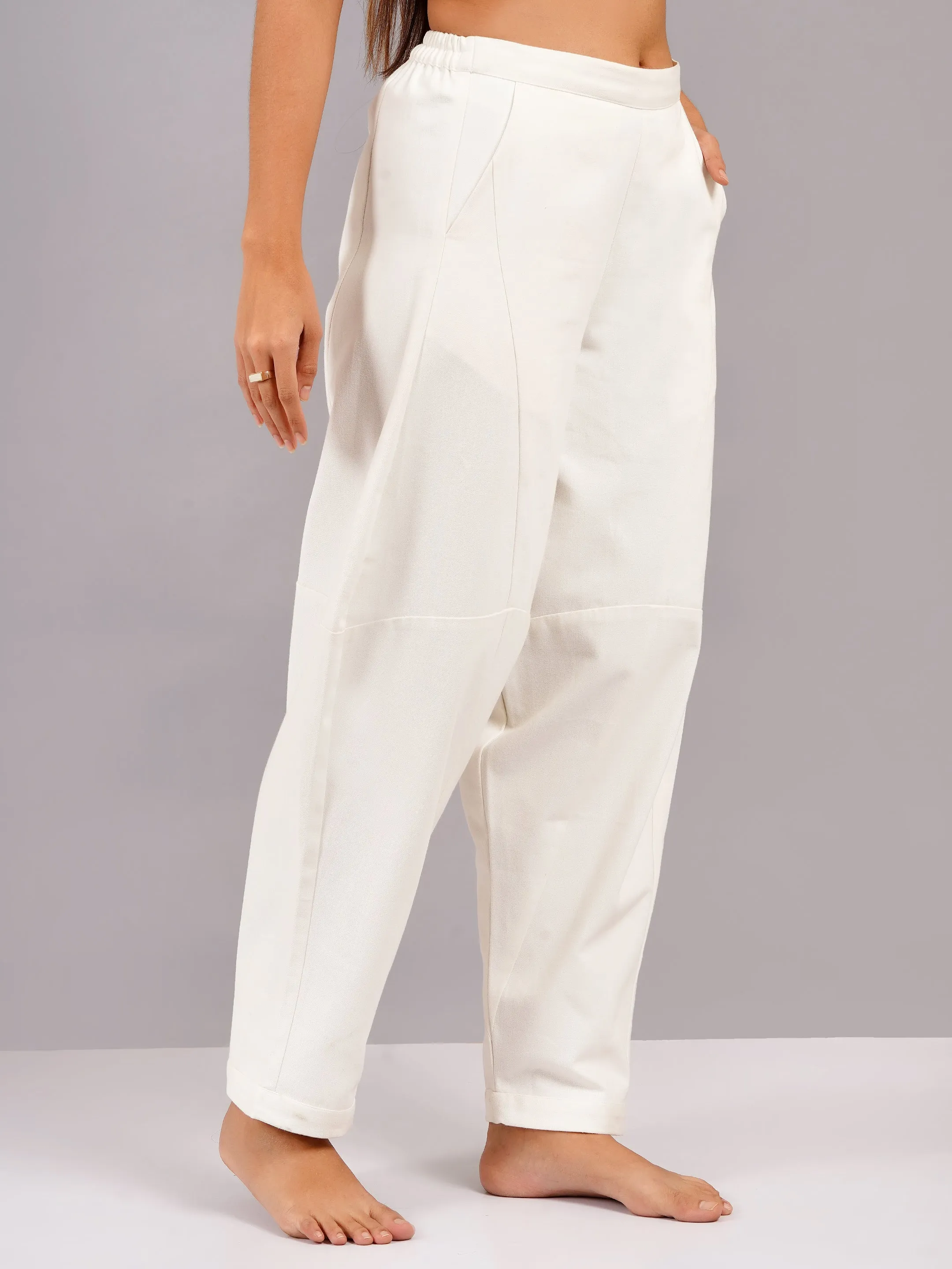 Elegant White Denim Boho Pants For Women