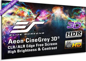 Elite Screens 125 inch CLR/ALR Projector Screen 2.35:1, Standard Throw Projection, Edge Free Ambient Light Rejecting Fixed Frame for Indoor Movie Screen Home Theater - Aeon CineGrey 3D AR125C3D-WIDE