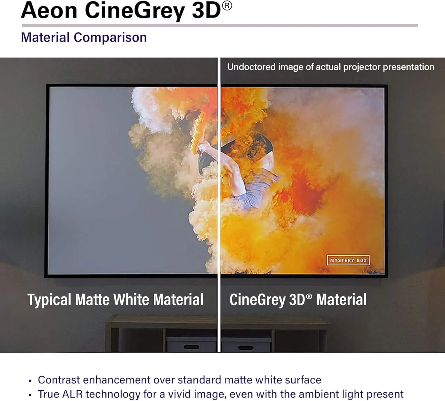 Elite Screens 125 inch CLR/ALR Projector Screen 2.35:1, Standard Throw Projection, Edge Free Ambient Light Rejecting Fixed Frame for Indoor Movie Screen Home Theater - Aeon CineGrey 3D AR125C3D-WIDE