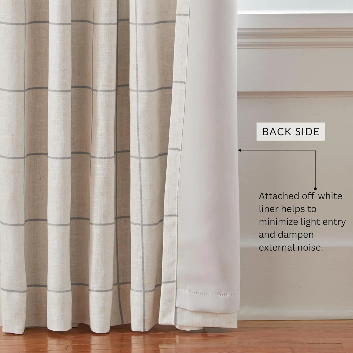 Elrene Home Fashions Brighton Windowpane Plaid Blackout Window Curtain, Living Room and Bedroom Drape with Back Tab and Rod Pocket Tabs, 52"x108", Gray, 1 Panel