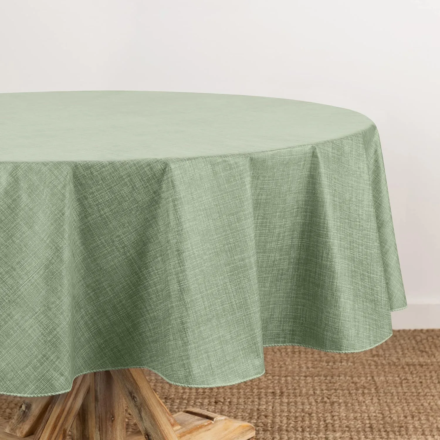 Elrene Home Fashions Monterey Linen Inspired Water- and Stain-Resistant Vinyl Tablecloth with Flannel Backing, 70 inches X 70 inches, Round, Sage