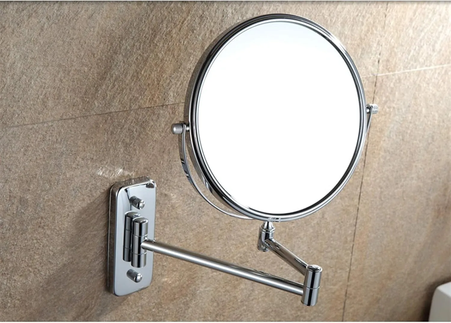 ELTOX Wall-Mounted Folding Vanity Mirror,Beauty Mirror 8-inch Bathroom Cosmetic Mirror,5X Double-Sided Mirror,360 Rotation (Size : 5 Times Magnification)