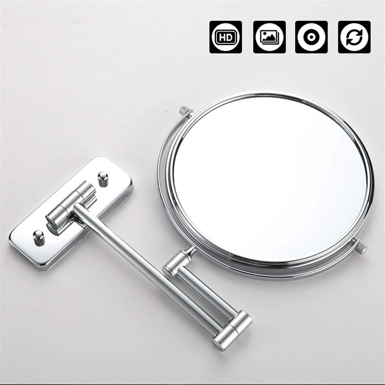ELTOX Wall-Mounted Folding Vanity Mirror,Beauty Mirror 8-inch Bathroom Cosmetic Mirror,5X Double-Sided Mirror,360 Rotation (Size : 5 Times Magnification)