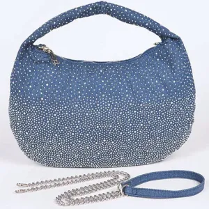 Embellished Rhinestone Convertible Denim Hobo Bag
