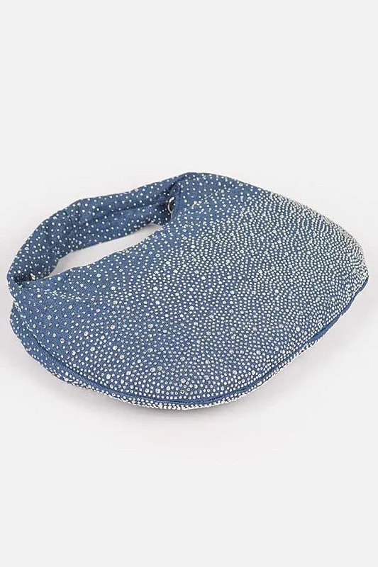 Embellished Rhinestone Convertible Denim Hobo Bag