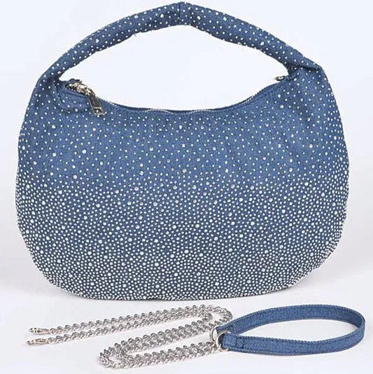 Embellished Rhinestone Convertible Denim Hobo Bag