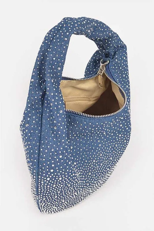 Embellished Rhinestone Convertible Denim Hobo Bag