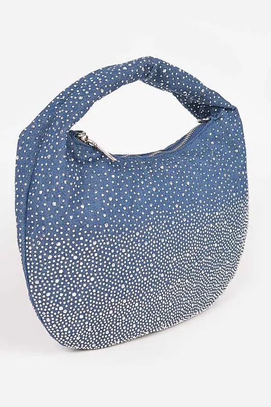 Embellished Rhinestone Convertible Denim Hobo Bag