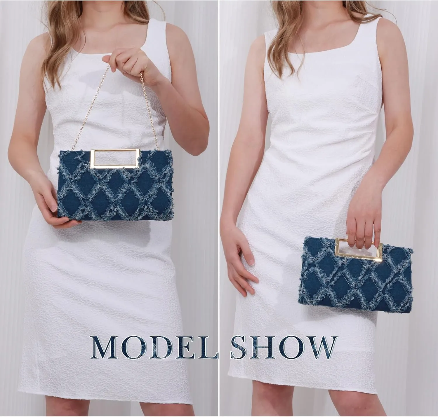 Emprier Denim Clutch Purses for Women Evening Bags with Chain,for Party Prom Formal Cocktail Wedding