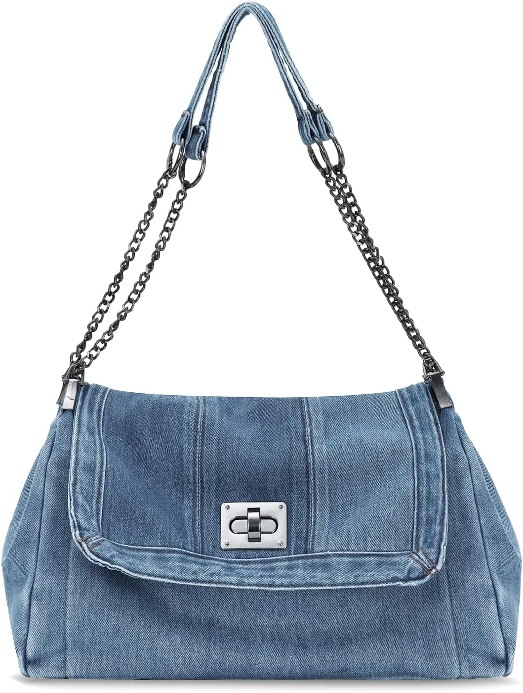 Emprier Denim Shoulder Bags for Women Retro Hobo Purse With Adjustable Chain Fashion Tote Handbags