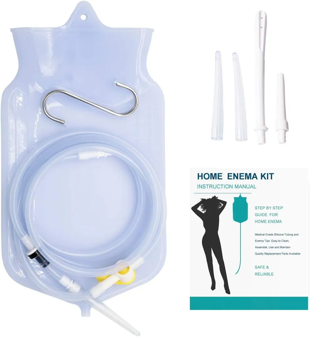 Enema Bag Kit for Colon Cleansing, 2 Quart Open Top Enema Bag with Silicone Hose - Reusable Home Coffee Enema Water Colon Cleansing Enemas