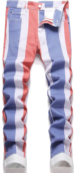 Enrica Men's Casual Printed Jeans Skinny Denim Pants