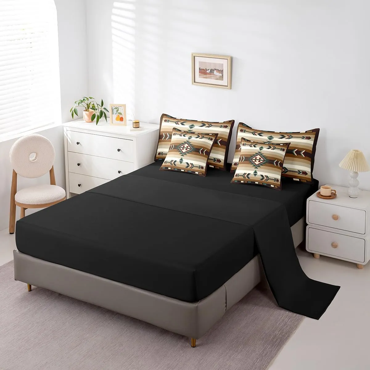 Erosebridal Rustic Bohemian Queen Comforter Set 7 Piece American Native Southwestern Bedding Set with Sheets Boho Western Aztec Exotic Bed in A Bag for Boys Men Vintage Country Farmhouse Bed Set