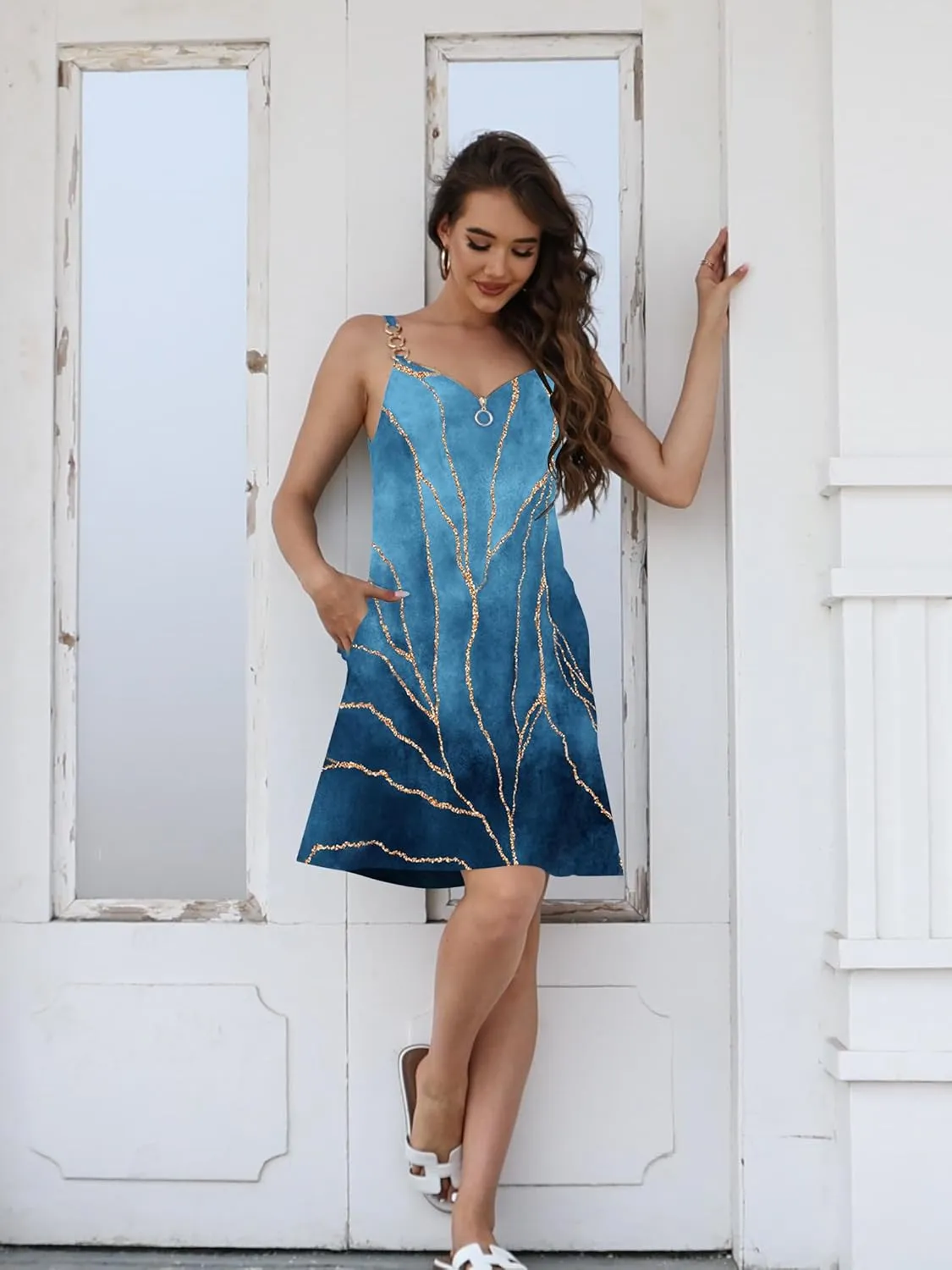 ETCYY Women's Summer Dresses 2025 Casual Sleeveless V Neck Loose Cover Up Beach Sundresses with Pockets