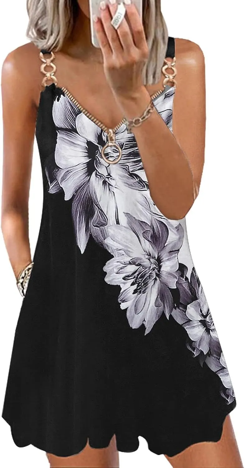 ETCYY Women's Summer Dresses 2025 Casual Sleeveless V Neck Loose Cover Up Beach Sundresses with Pockets