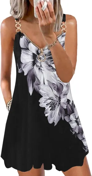 ETCYY Women's Summer Dresses 2025 Casual Sleeveless V Neck Loose Cover Up Beach Sundresses with Pockets