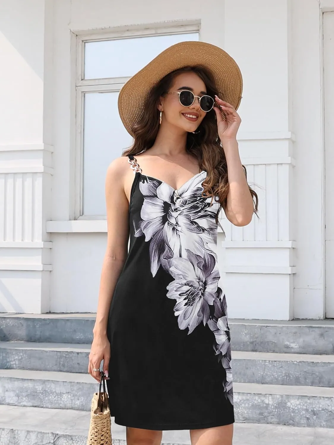 ETCYY Women's Summer Dresses 2025 Casual Sleeveless V Neck Loose Cover Up Beach Sundresses with Pockets