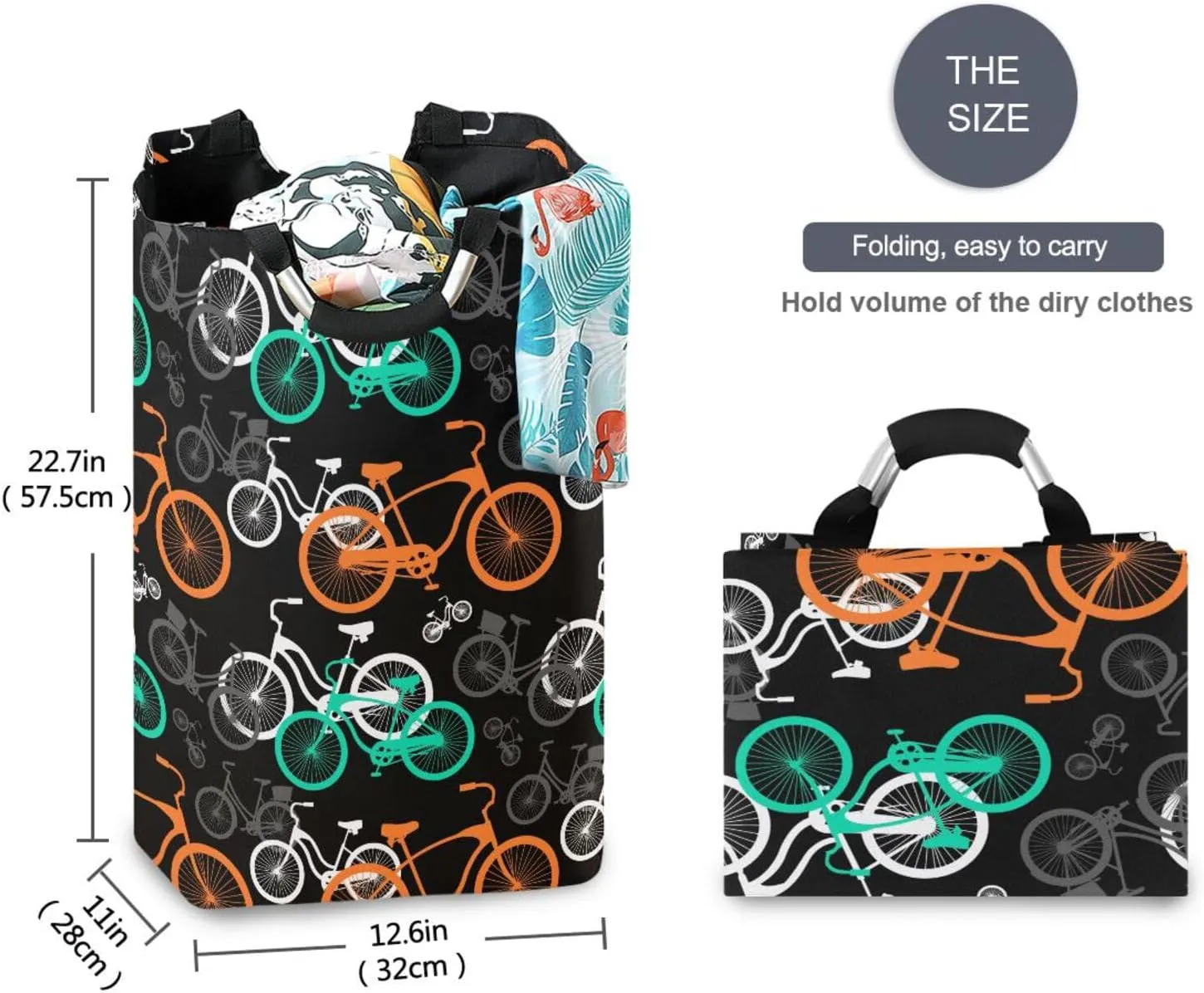 Exnundod Laundry Hamper Bike Transportation Pattern Laundry Basket Collapsible Laundry Bag Cute Bicycle Cloth Hamper Towel Basket Large Storage Bag for Dorm Bedroom