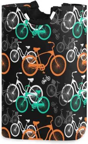 Exnundod Laundry Hamper Bike Transportation Pattern Laundry Basket Collapsible Laundry Bag Cute Bicycle Cloth Hamper Towel Basket Large Storage Bag for Dorm Bedroom