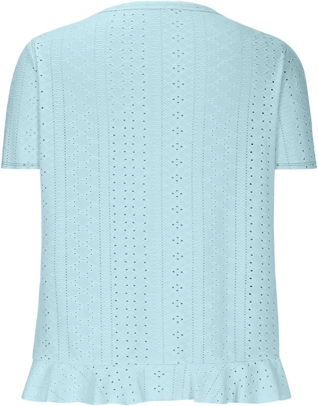 Eyelet Shirts for Women Short Sleeve Casual Solid Color Tops Fashion Loose Crew Neck T-Shirts Summer Clothes
