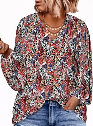 Eytino Women Plus Size Tops Summer V Neck Long Sleeve Button Down Pleated Business Work Blouse Shirts(1X-5X)