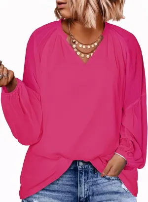 Eytino Women Plus Size Tops Summer V Neck Long Sleeve Button Down Pleated Business Work Blouse Shirts(1X-5X)