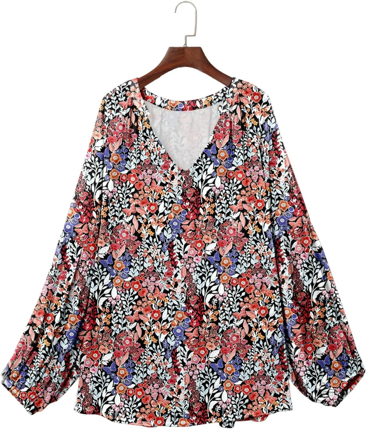 Eytino Women Plus Size Tops Summer V Neck Long Sleeve Button Down Pleated Business Work Blouse Shirts(1X-5X)