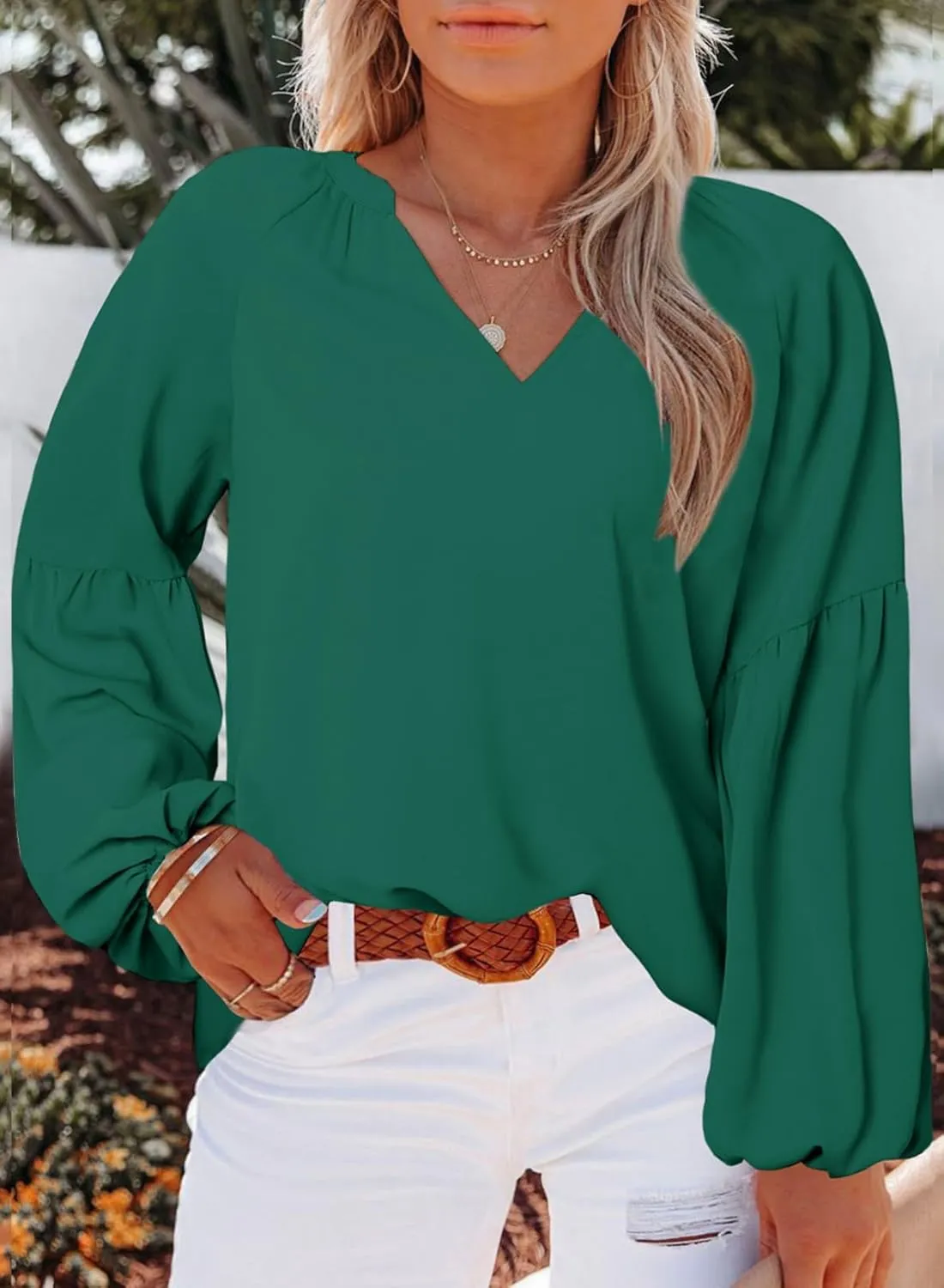 Eytino Women Plus Size Tops Summer V Neck Long Sleeve Button Down Pleated Business Work Blouse Shirts(1X-5X)