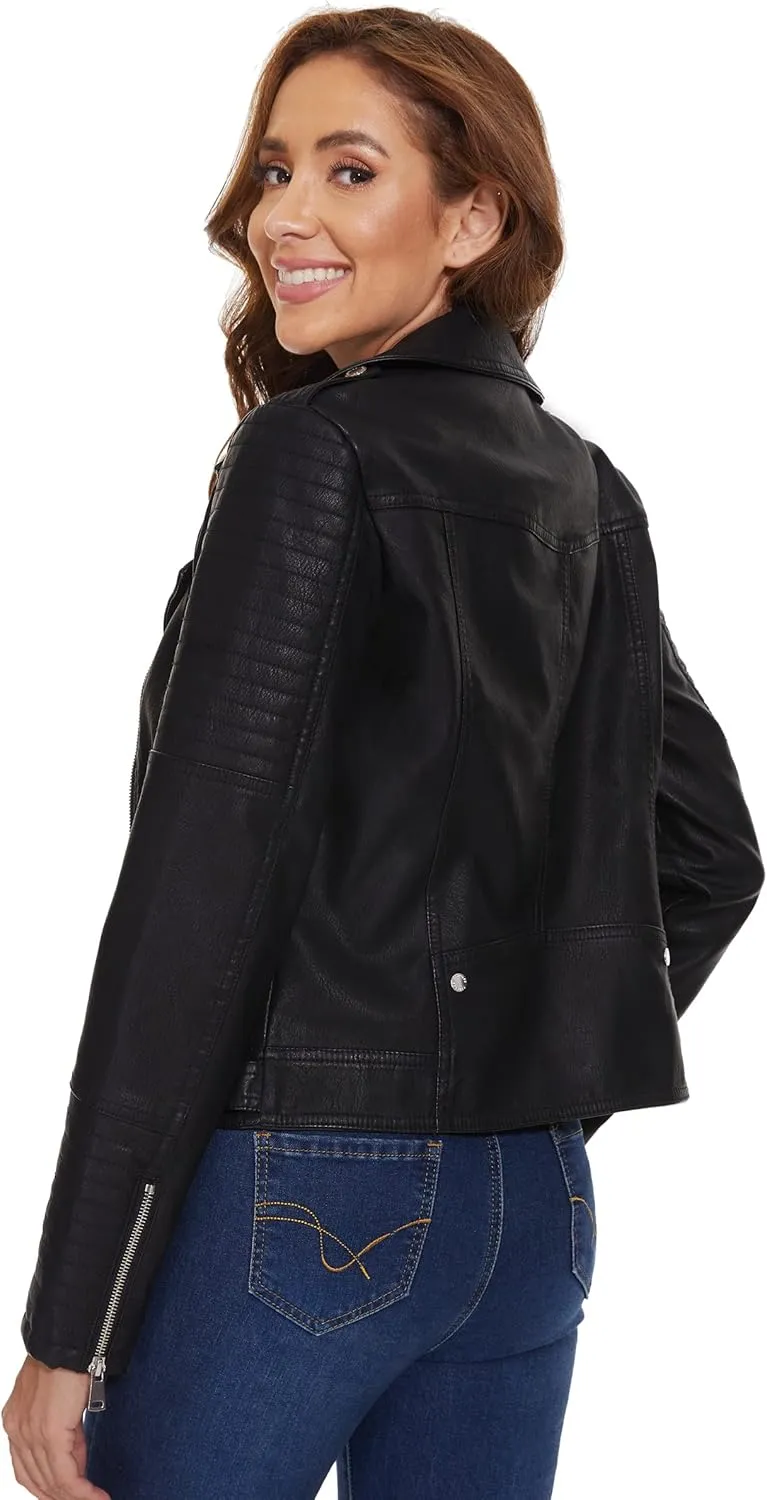 Fahsyee Women's Faux Leather Jackets, Zip Up Motorcycle Short PU Moto Biker Outwear Fitted Slim Coat