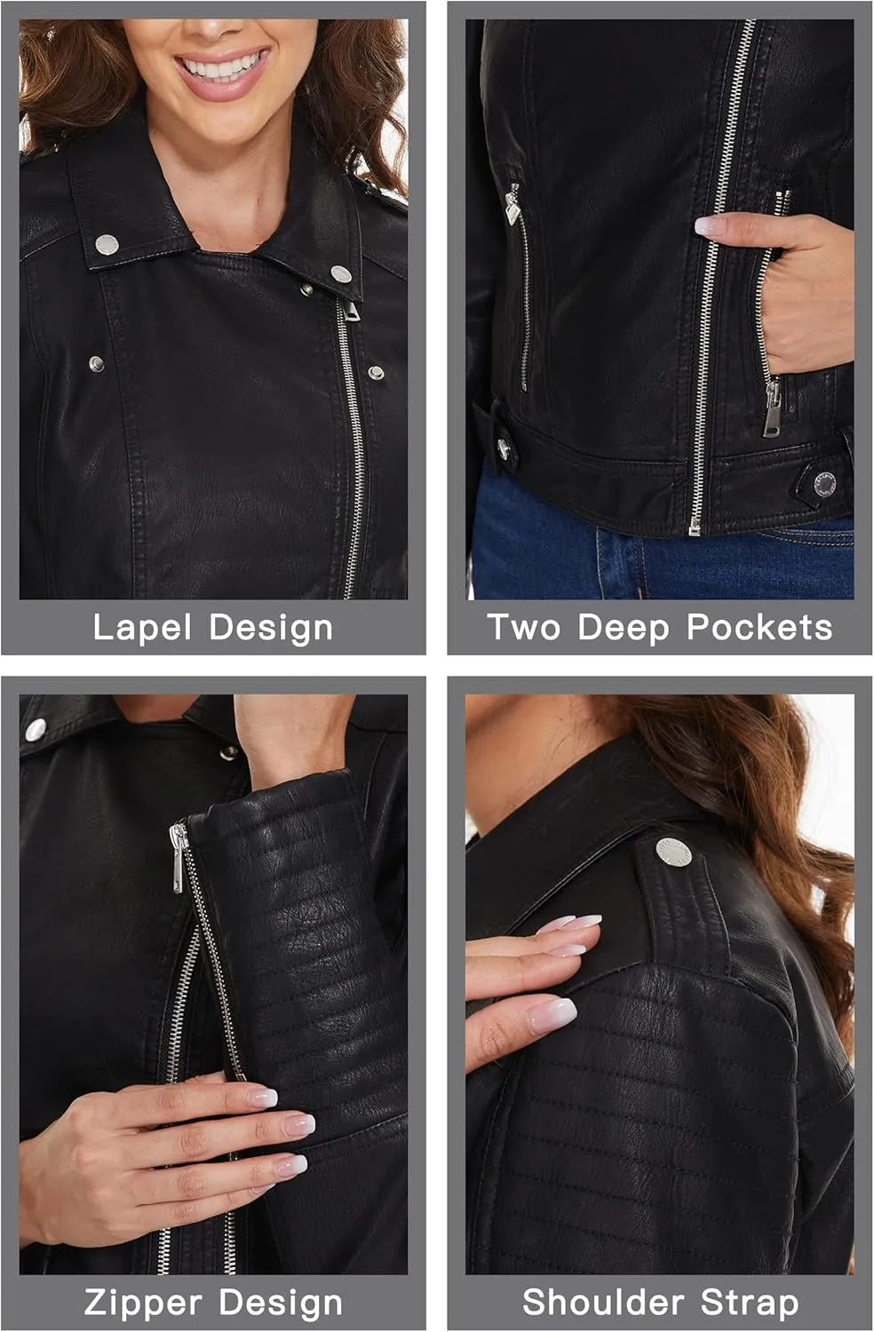Fahsyee Women's Faux Leather Jackets, Zip Up Motorcycle Short PU Moto Biker Outwear Fitted Slim Coat