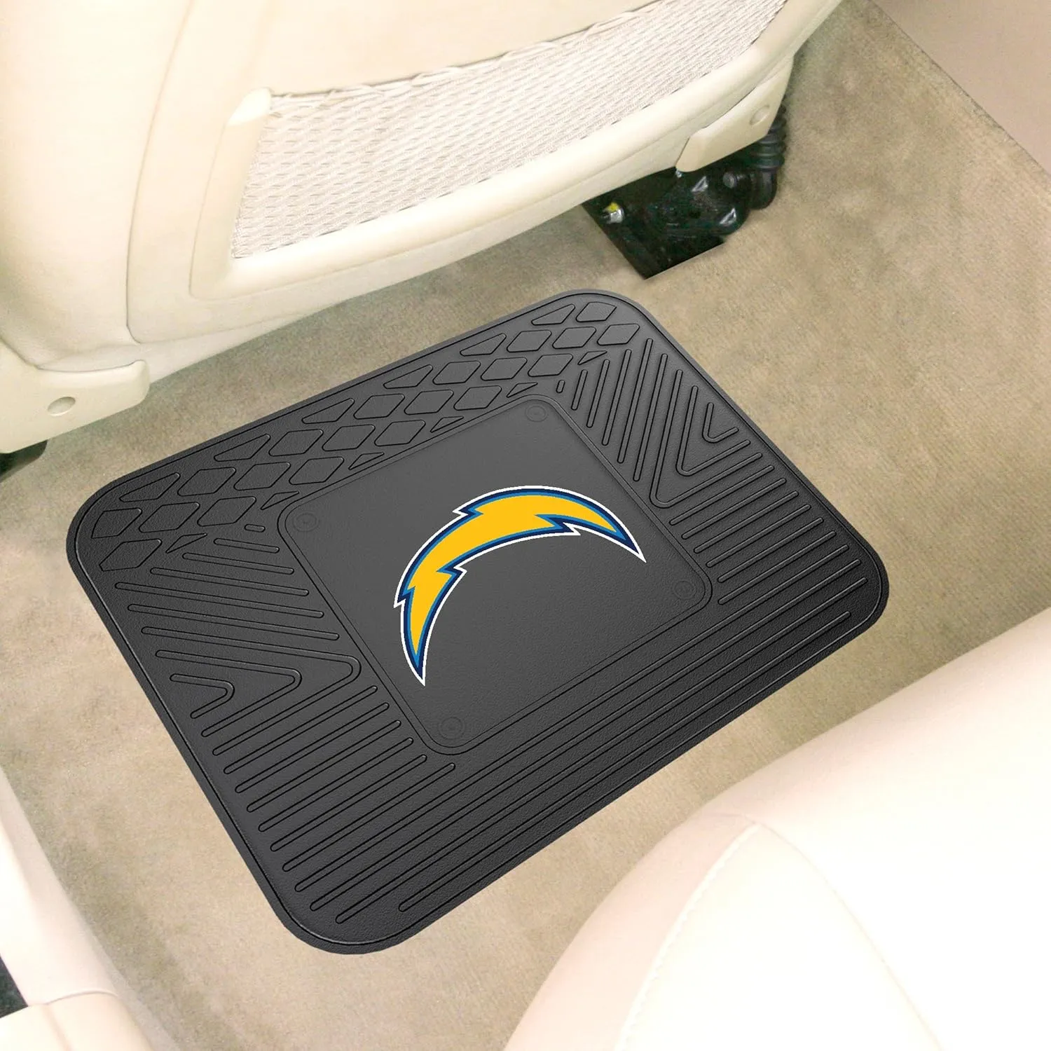 FANMATS 9969 Los Angeles Chargers Back Row Utility Car Mat - 1 Piece - 14in. x 17in., All Weather Protection, Universal Fit, Molded Team Logo