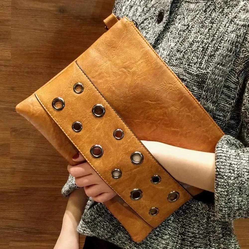 Fashion Rivet Women Envelope Clutch Bag PU Leather Crossbody Messenger Bags Female Shoulder Handbag Wristlet Clutches