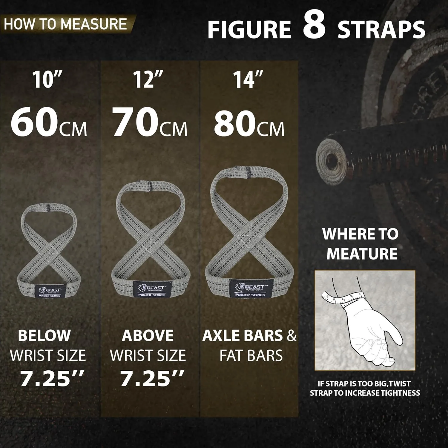 Figure 8 Lifting Strap- Strongman 10-14" Deadlift Straps- True Grip Support & Heavy Duty Wrist Straps for Weightlifting Women Men- Hand Straps for Weight Lifting Figure 8 Straps for Gym Workout