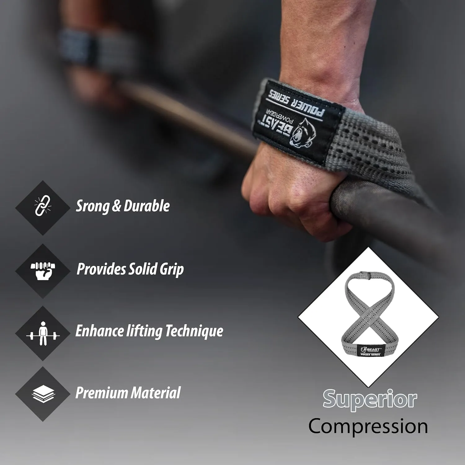 Figure 8 Lifting Strap- Strongman 10-14" Deadlift Straps- True Grip Support & Heavy Duty Wrist Straps for Weightlifting Women Men- Hand Straps for Weight Lifting Figure 8 Straps for Gym Workout