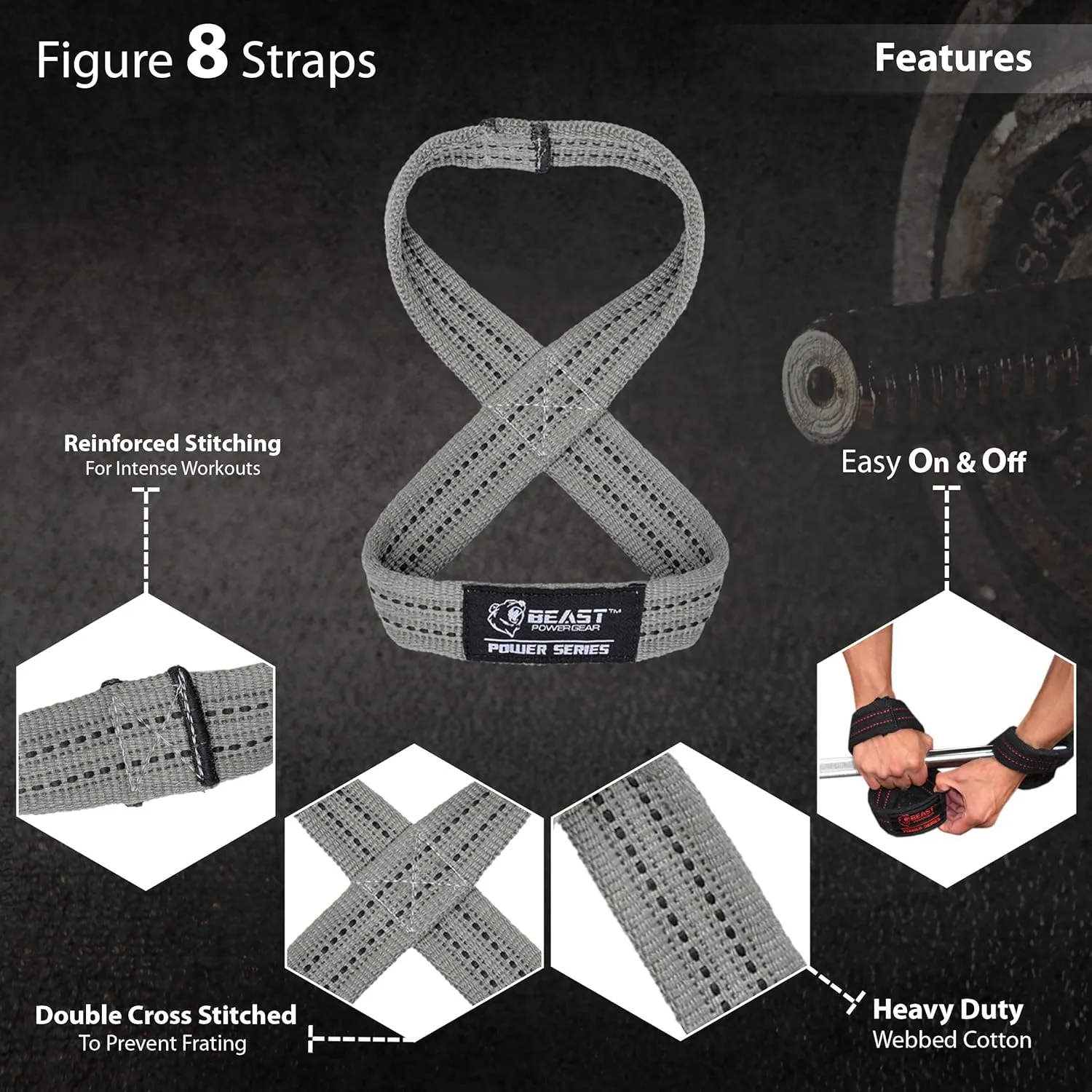 Figure 8 Lifting Strap- Strongman 10-14" Deadlift Straps- True Grip Support & Heavy Duty Wrist Straps for Weightlifting Women Men- Hand Straps for Weight Lifting Figure 8 Straps for Gym Workout