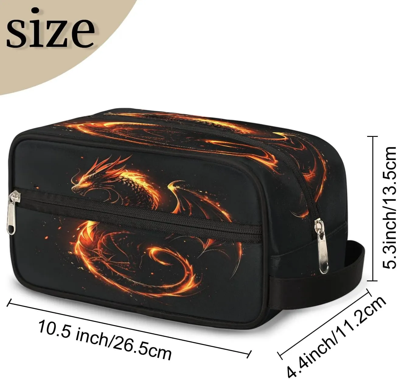 Fire Dragon Travel Toiletry Bag for Boys Girls, Waterproof Wash Bag Shower Bag Dopp Kit for Kids Makeup Bag for Toiletries Accessories