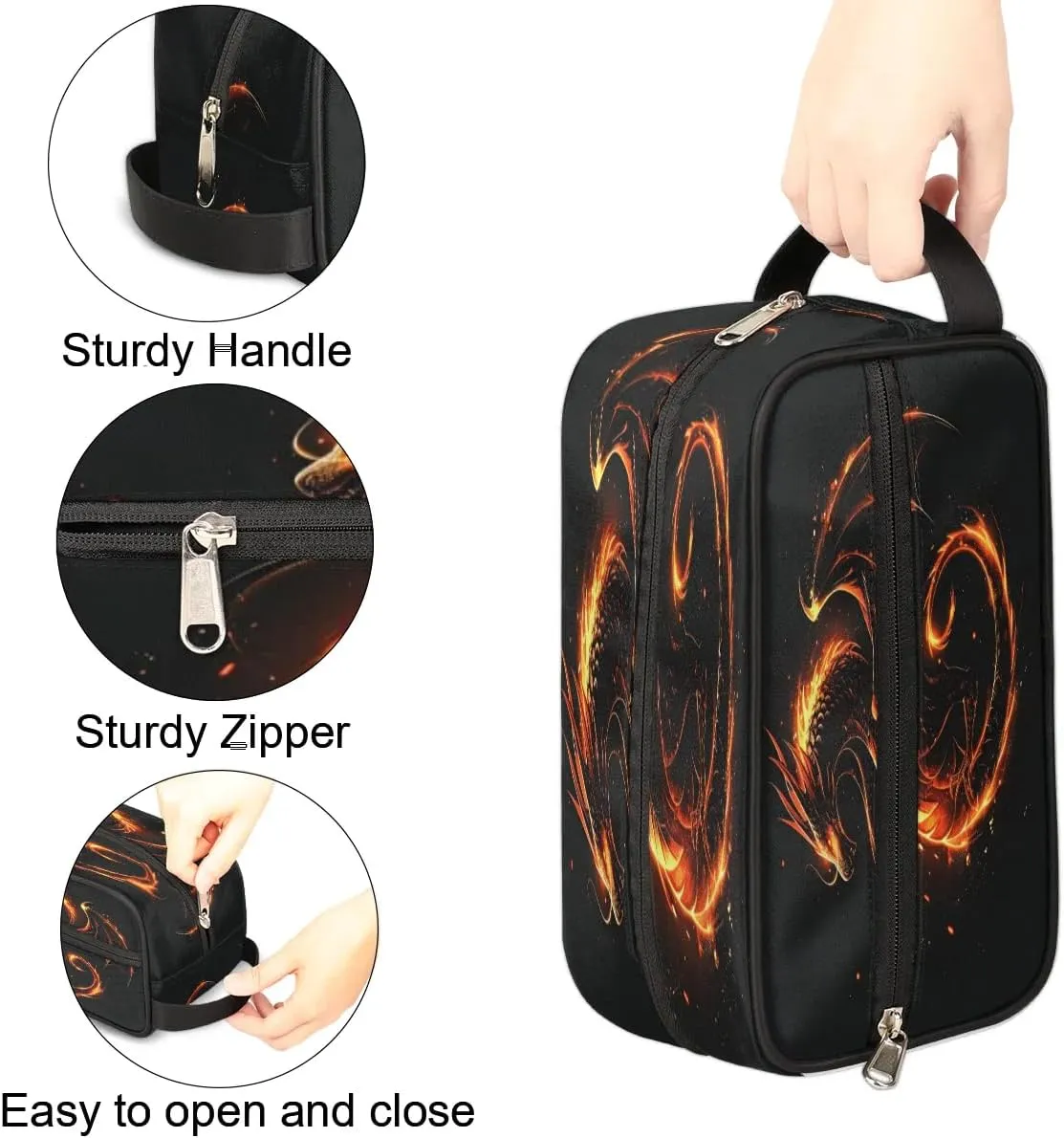 Fire Dragon Travel Toiletry Bag for Boys Girls, Waterproof Wash Bag Shower Bag Dopp Kit for Kids Makeup Bag for Toiletries Accessories