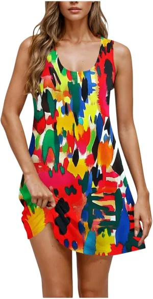 Floral Dress for Women Boho Beach Vacation Sundress Vintage Sleeveless Summer Dresses Casual Dress Resort Wear