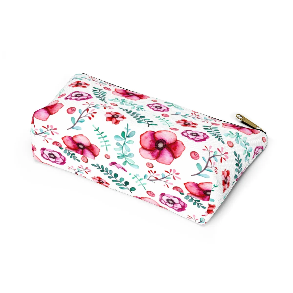 Floral In White Accessory Pouch w T-bottom