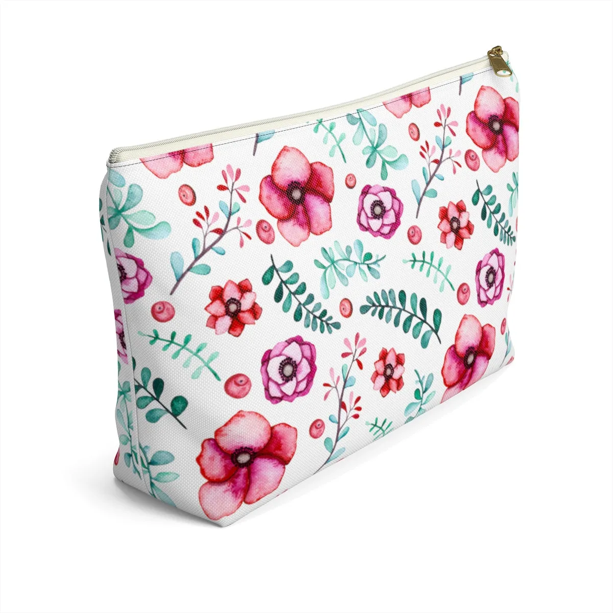Floral In White Accessory Pouch w T-bottom