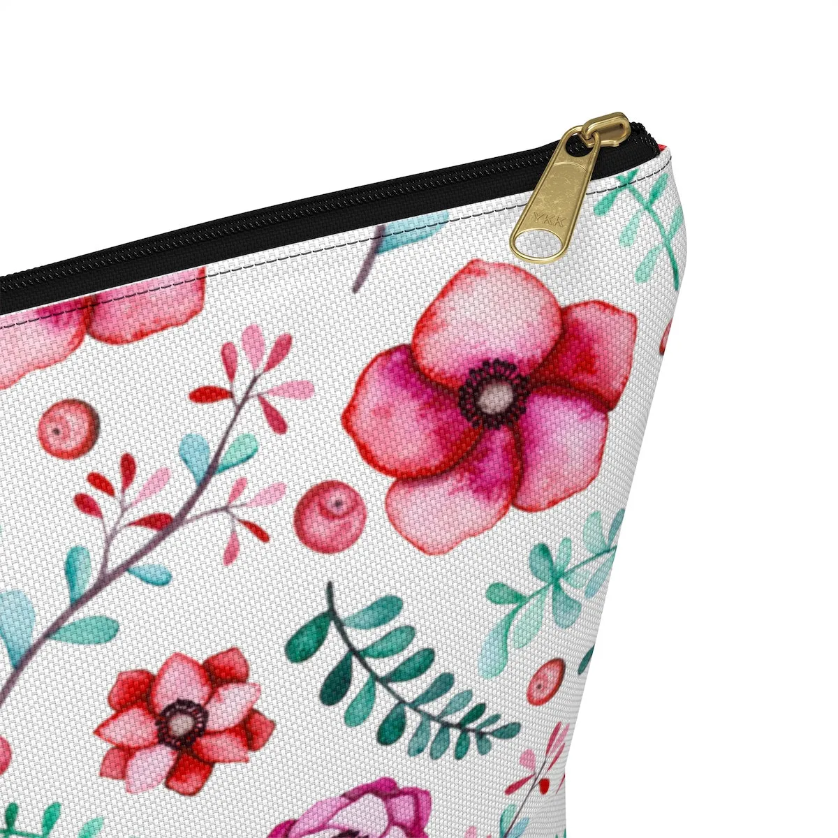 Floral In White Accessory Pouch w T-bottom
