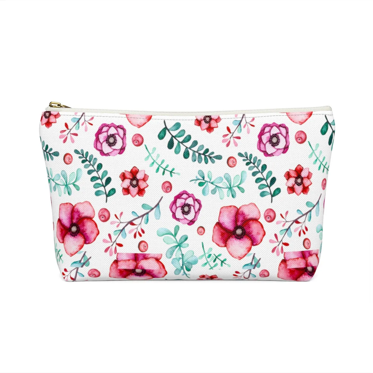Floral In White Accessory Pouch w T-bottom
